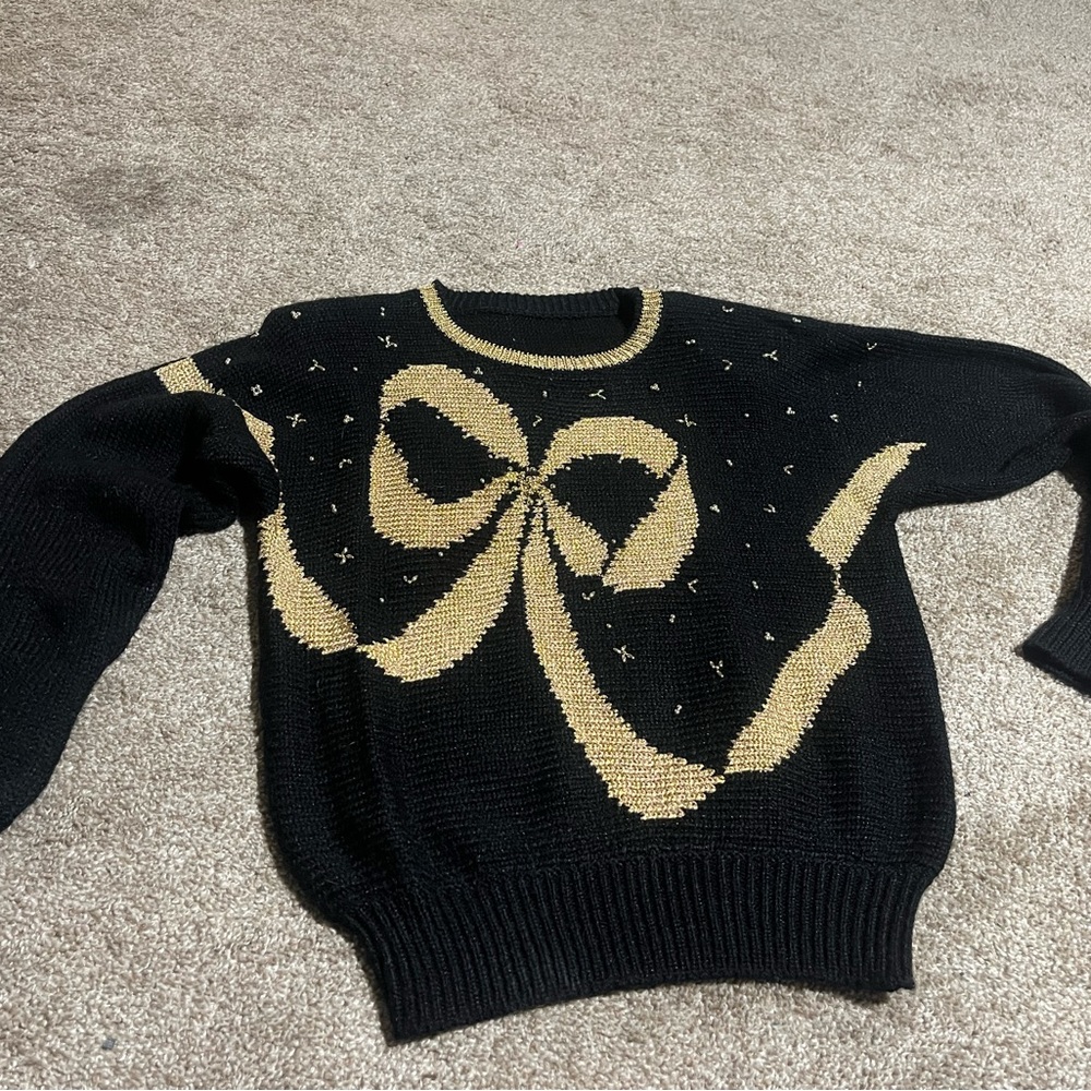 Black Sweater with Gold‎ Bow Design